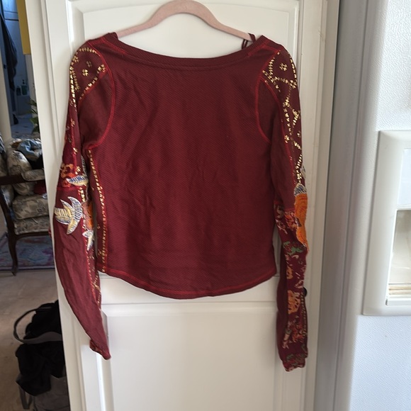 Free People Women's Amara long sleeve Top floral maroon orange gold medium - Picture 5 of 6